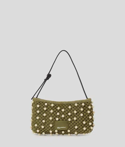 Karl Lagerfeld Crochet Beaded Shoulder Bag In Green