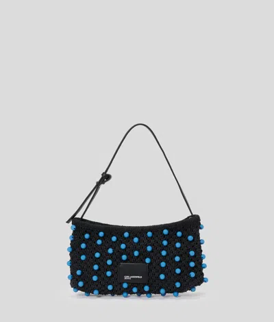 Karl Lagerfeld Crochet Beaded Shoulder Bag In Black
