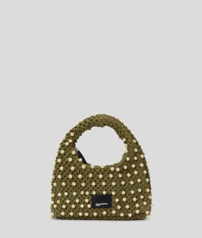 Karl Lagerfeld Crochet Beaded Top Handle Bag
