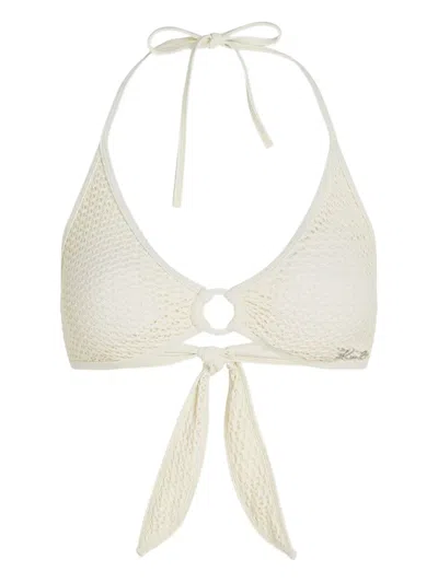 Karl Lagerfeld Crochet Bikini Top In Neutral