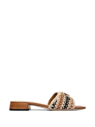 Karl Lagerfeld Crochet Detail Slides In Neutral
