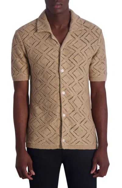 Karl Lagerfeld Crochet Johnny Collar Shirt In Tan