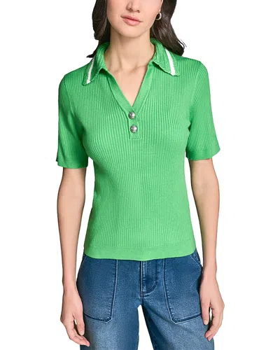 Karl Lagerfeld Paris Crochet Collar Rib Polo Sweater In Green