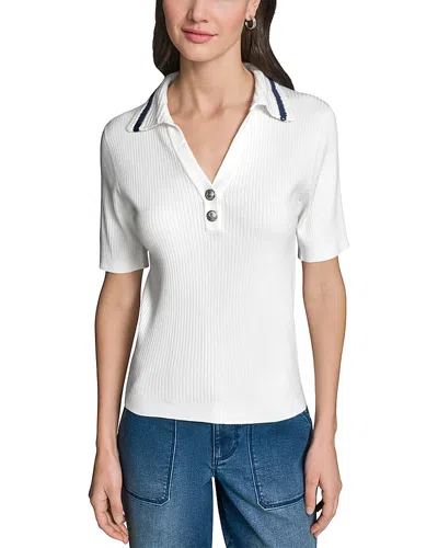 Karl Lagerfeld Crochet Johnny Collar Sweater In White
