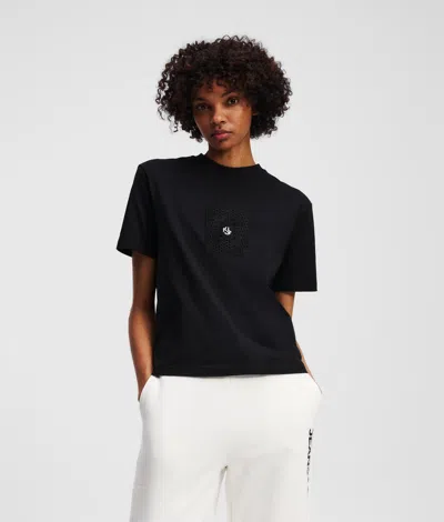 Karl Lagerfeld Crochet Klj Monogram T-shirt In Black