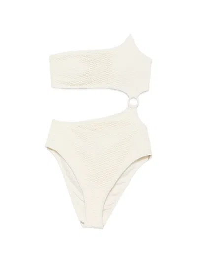 Karl Lagerfeld Crochet Ring-detail Swimsuit In Neutral