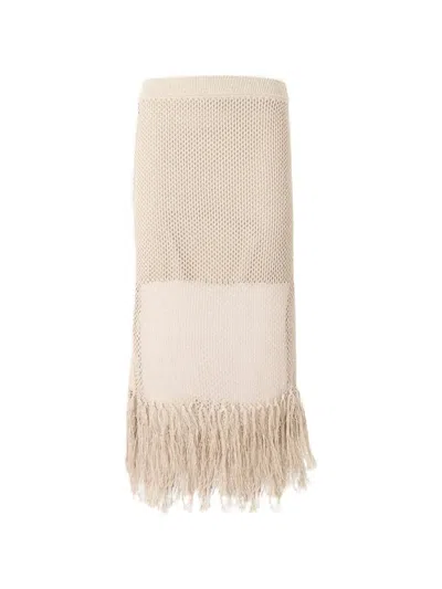 Karl Lagerfeld Crochet-knit Fringe-trimmed Midi Skirt In Gold