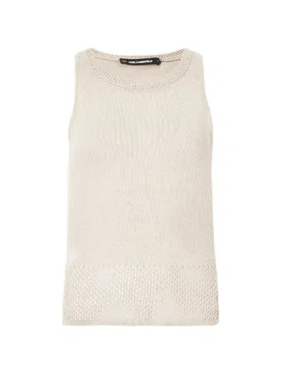 Karl Lagerfeld Crochet-knit Top In White