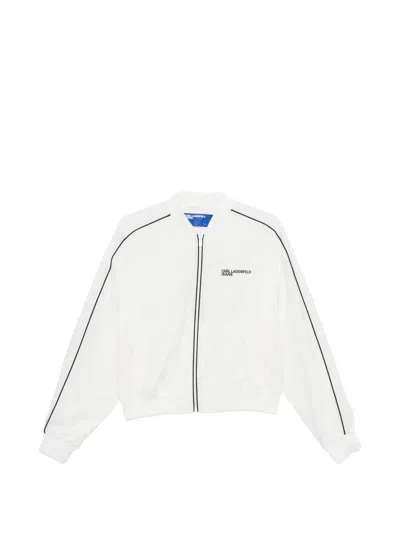 Karl Lagerfeld Cropped Bomber Jacket With Black Piping In White