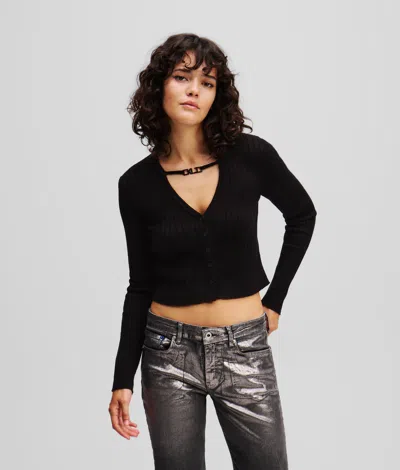 Karl Lagerfeld Cropped Cardigan In Black