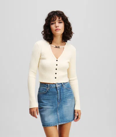 Karl Lagerfeld Cropped Cardigan In White