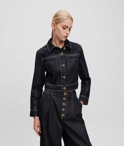 Karl Lagerfeld Cropped Denim Jacket In Black