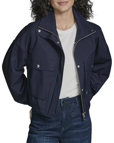 Karl Lagerfeld Cropped Drop Sleeve Bomber Jacket In Blue