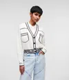 Karl Lagerfeld Cropped Karl Logo Cardigan In White
