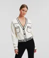 Karl Lagerfeld Cropped Karl Logo Cardigan In White