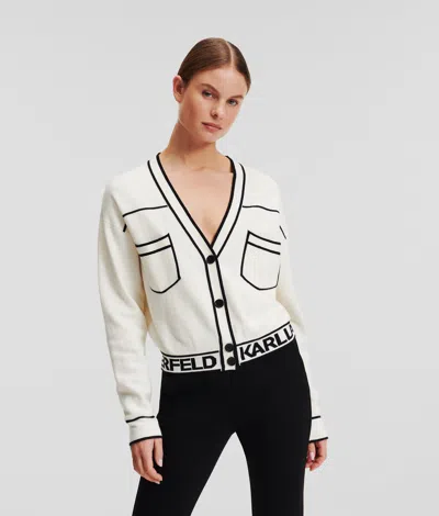 KARL LAGERFELD CROPPED LOGO CARDIGAN