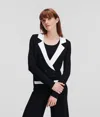 Karl Lagerfeld Notch-lapel Cropped Cardigan In Black