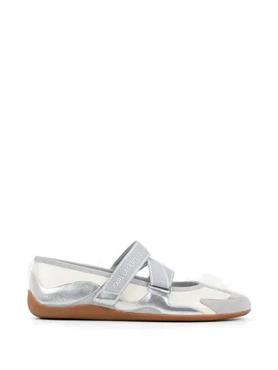 Karl Lagerfeld Cross-strap Ballet Flats In Silver