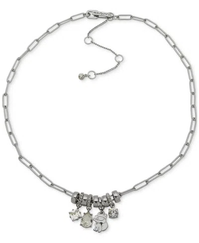 Karl Lagerfeld Crystal & Choupette Charm Statement Necklace, 16" + 3" Extender In Crystal,silver