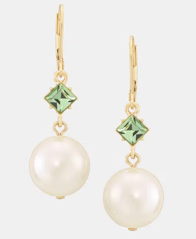 Karl Lagerfeld Crystal & Imitation Pearl Double Drop Earrings In Green
