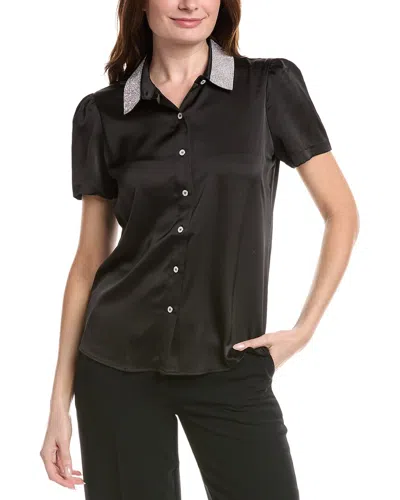 Karl Lagerfeld Crystal Collar Woven Top In Black