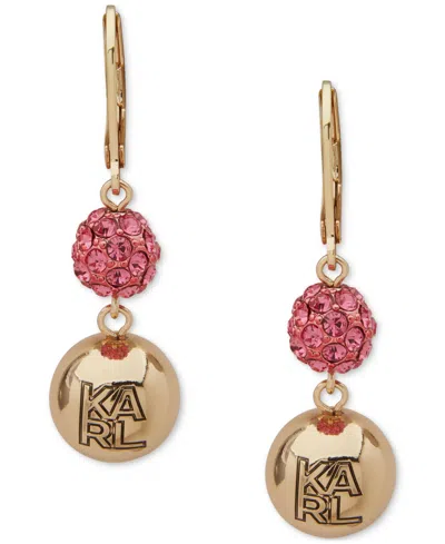 Karl Lagerfeld Crystal Double Drop Earrings In Pink