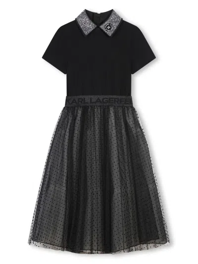 Karl Lagerfeld Kids' Crystal-embellished Panelled Tutu Dress In Black