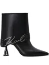 Karl Lagerfeld Crystal-embellished Pointed-toe Boots In Black