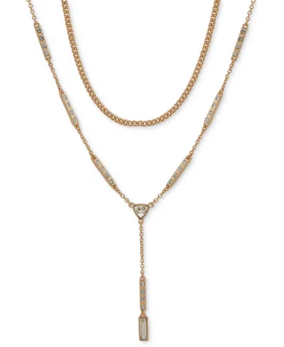 Karl Lagerfeld Crystal Geometric Layered Lariat Necklace, 16" + 3" Extender In White