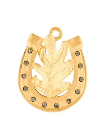 Pre-owned Karl Lagerfeld Crystal Horseshoe And Leaf Pendant, 1.5" In Transparent