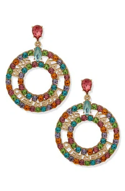 Karl Lagerfeld Crystal Logo Drop Earrings In Multicolored