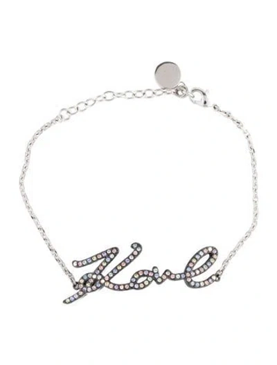 Pre-owned Karl Lagerfeld Crystal Pavé K/signature Link Bracelet, 8" In Multicolor
