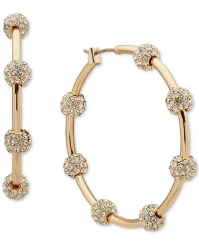 Karl Lagerfeld Crystal Pave Sphere Medium Hoop Earrings, 1.73" In Gold