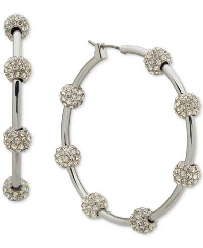 Karl Lagerfeld Crystal Pave Sphere Medium Hoop Earrings, 1.73" In Silver