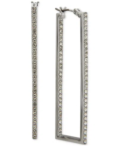 Karl Lagerfeld Crystal Rectangular Medium Hoop Earrings, 1.81" In Silver
