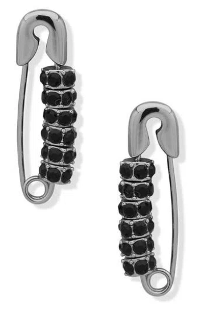 Karl Lagerfeld Crystal Safety Pin Drop Earrings In Rhd/jet