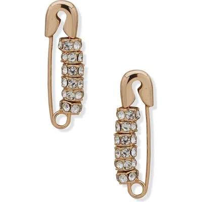 Karl Lagerfeld Crystal Safety Pin Earrings In Gold/crystal
