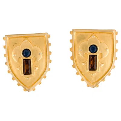 Pre-owned Karl Lagerfeld Crystal Shield Clip-on Earrings, 1990s In Multi