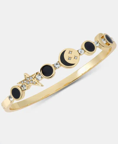 Karl Lagerfeld Crystal Star & Moon Bangle Bracelet In Black