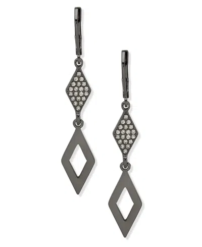 Karl Lagerfeld Crystal Stone Double Drop Earrings In Black