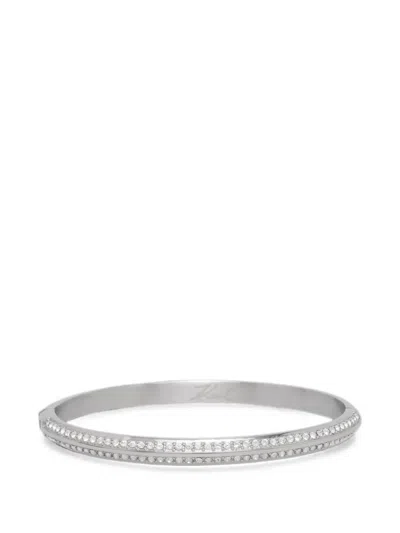 Karl Lagerfeld Crystal-embellished Hinged Bangle In Silver