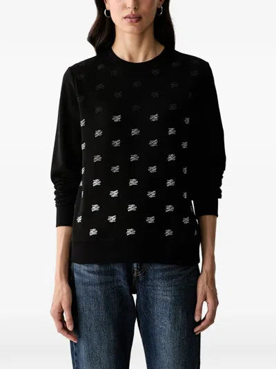 Karl Lagerfeld Crystal-embellished Logo-pattern Sweater In Black