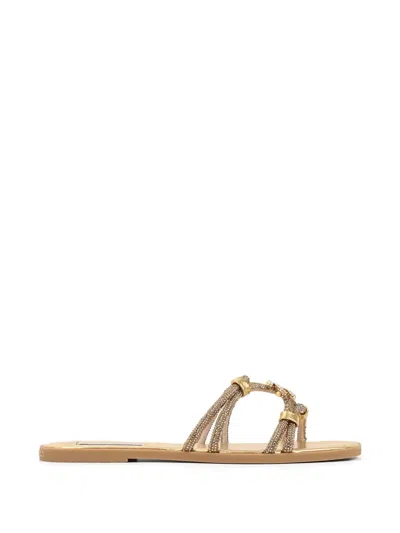 Karl Lagerfeld Crystal-embellished Logo-plaque Sandals In Gold