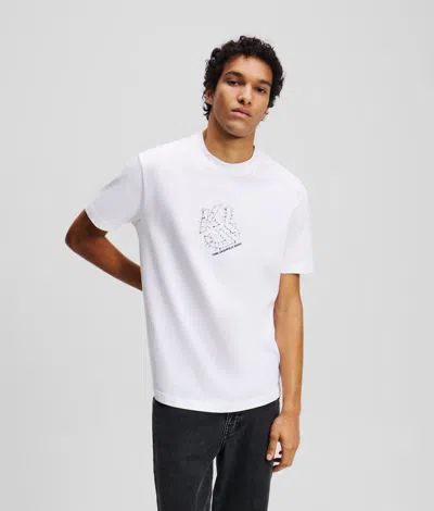 Karl Lagerfeld Curved Hem Shibori Monogram T-shirt In White