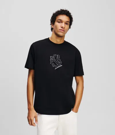 Karl Lagerfeld Curved Hem Shibori Monogram T-shirt In Black