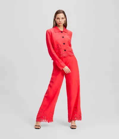 Karl Lagerfeld Cut-out Embroidery Culottes In Red