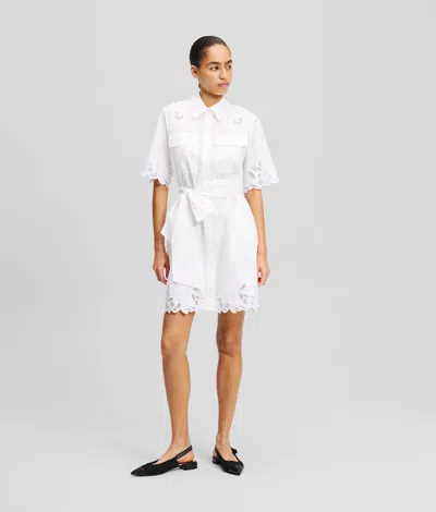 Karl Lagerfeld Cut-out Embroidery Shirt Dress In White