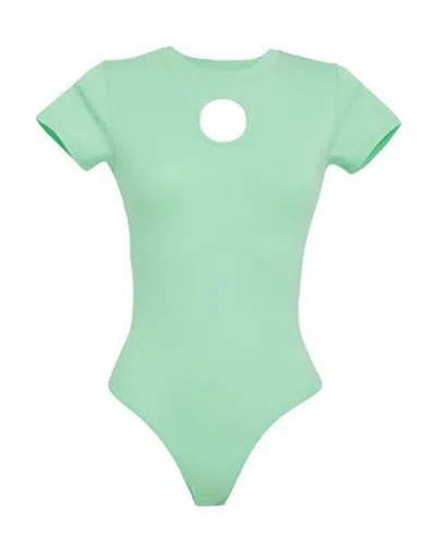 Karl Lagerfeld Cut Out Logo Jersey Body Woman Bodysuit Light Green Size S Organic Cotton, Elastane