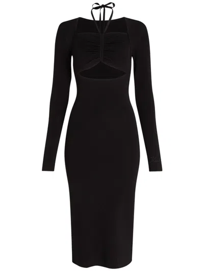 Karl Lagerfeld Cut-out Long Sleeve Knit Dress In Black