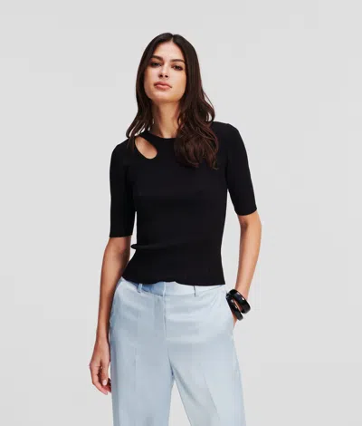 Karl Lagerfeld Cut-out Rib-knit Top In Black